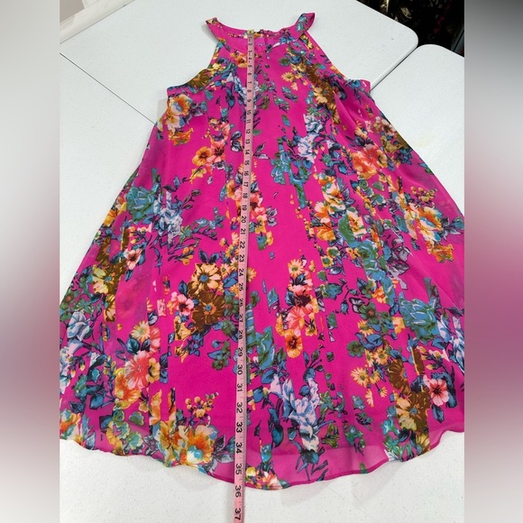 Betsey Johnson Floral Halter Mini Dress Pink Chiffon Garden Resort Glam Size 8 - Picture 7 of 12